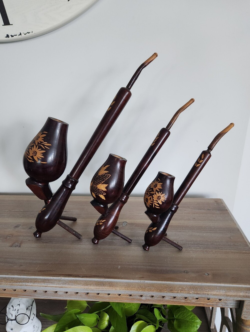 ๐ฟ Vintage Wooden Decorative Pipes Set of 3 Hand Carved Clean And Nice Together - Picture 14 of 14